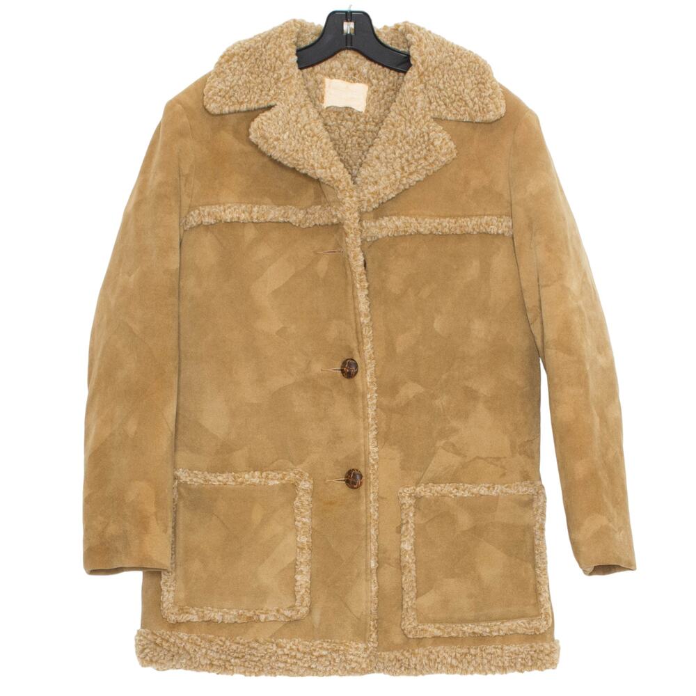 Vintage 70s Penny Lane Afghan Coat Faux Suede Sherpa Lined M Boho Hippie Western
